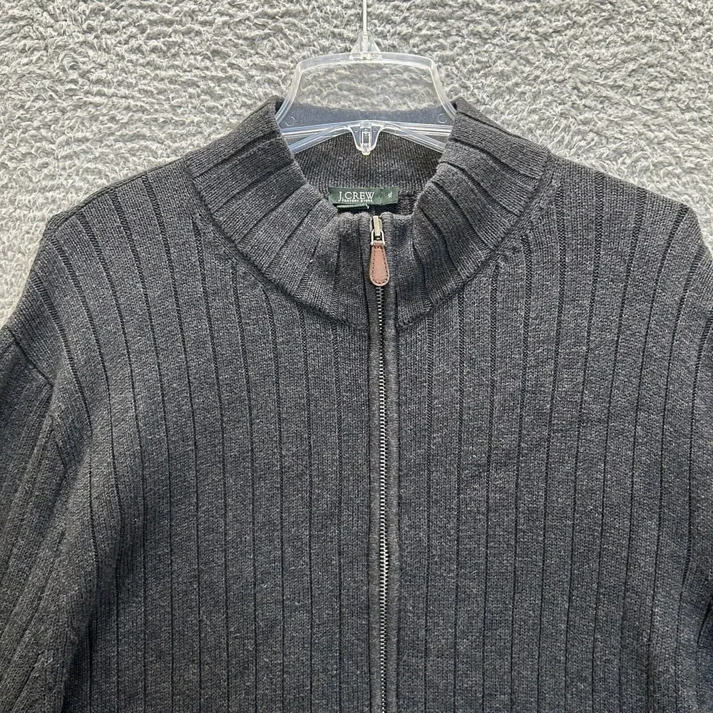 J Crew Sweater Mens XL Gray Full Zip Mock Neck Heavyweight Ribbed Knit‎ Casual